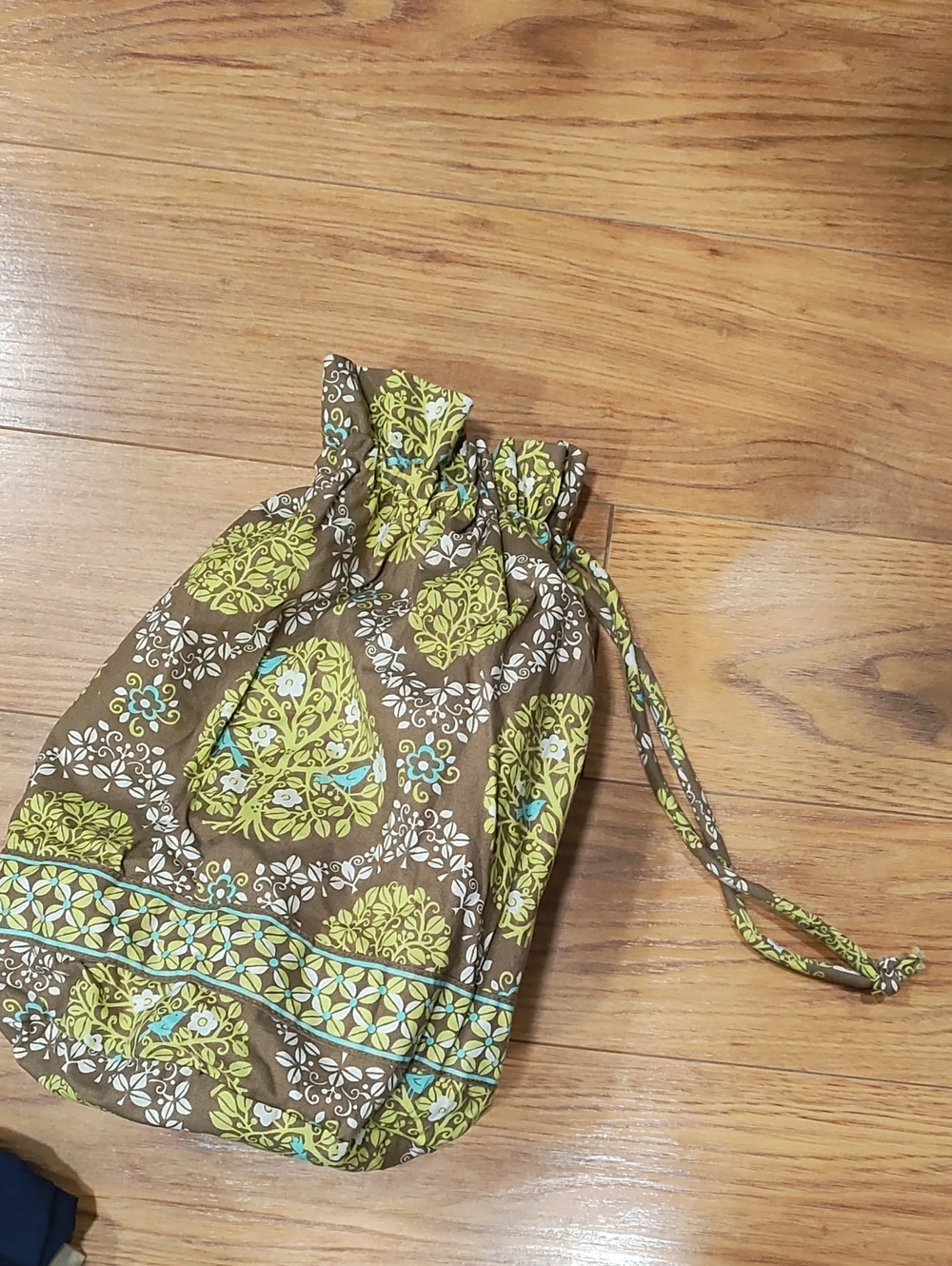 Vera Bradley Brown Drawstring Cosmetic or Misc  Pouch with Lime and Aqua Accents